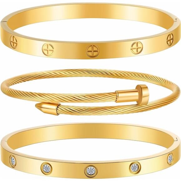 Gold bracelets for women stackable bangles love friendship stainless steel jewel - Picture 1 of 7